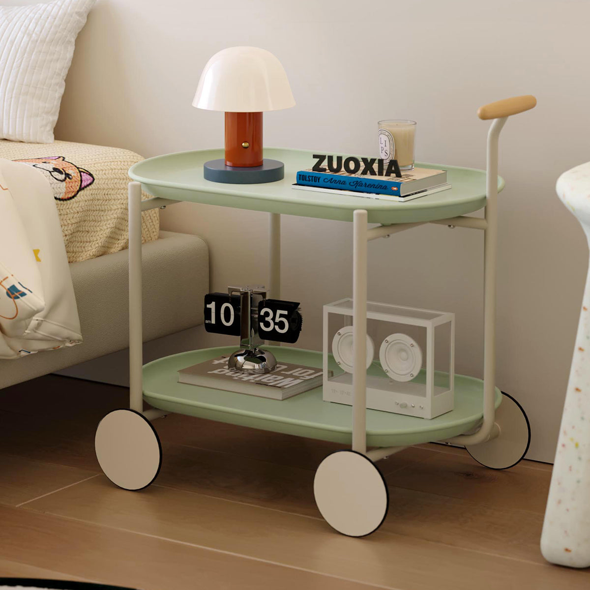 Moon Storage Cart Green Nordic Internet Celebrity Mobile Trolley Kitchen Simple Double Storage Shelf Living Room Sofa Storage Shelf