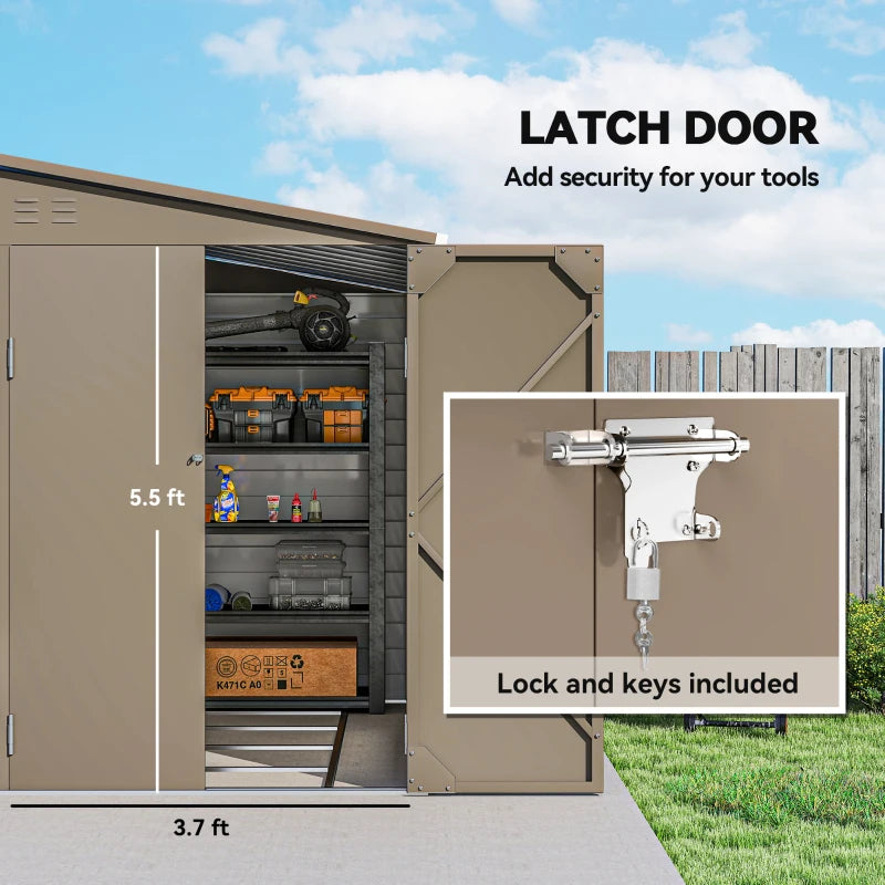 4.6' X 9' Outdoor Storage Shed, Lean To Metal Shed With Foundation Kit, Lockable Doors And Gloves For Patio, Lawn, Brown Multiple Packages