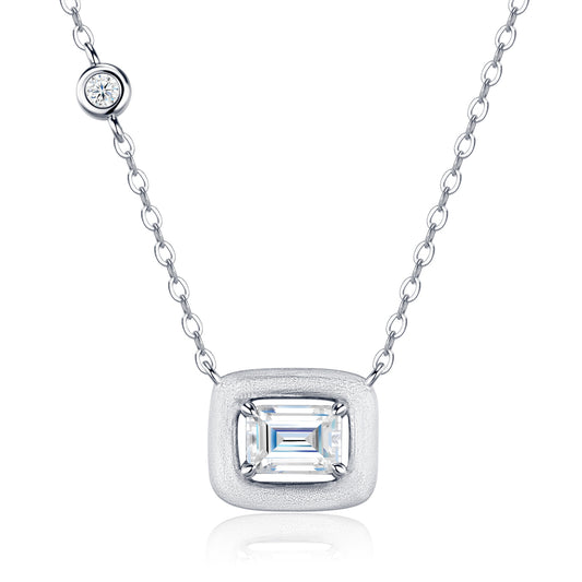 925 Sterling Silver Emerald Cut Moissanite Necklace For Women  D Color VVS1 Clarity Frosted Square Pendant With GRA Certificate, 2.9g Platinum Plated Minimalist Jewelry, Luxury Gift Box Set For Birth