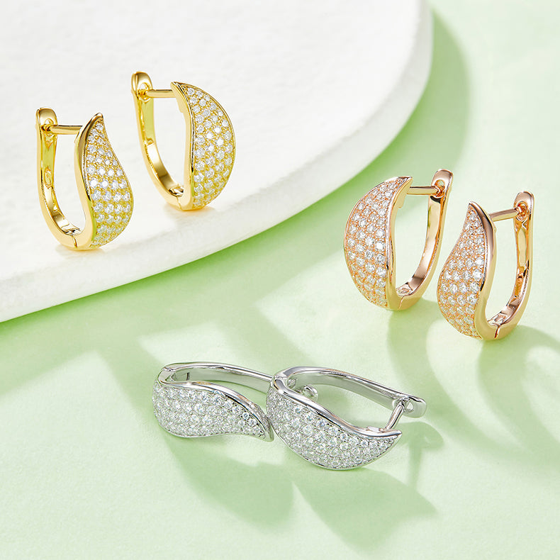 S925 Sterling Silver Moissanite Pave Huggie Hoops  U-Shaped Earrings With GRA Certificate Platinum Or Rose Gold Or Gold Plated Jewelry Gift Box Set For Women