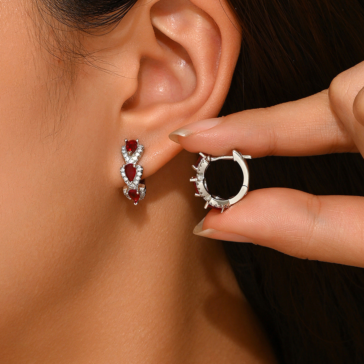 Cross-Border Hot Selling European American Earrings, Geometric Teardrop Hoop Ear Jewelry Inlaid Colorful Cubic Zirconia, Niche Light Luxury Women Ear Accessories