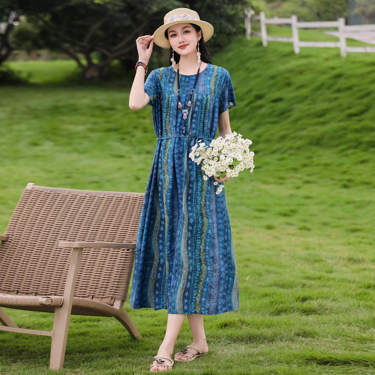 New Elegant Cotton Silk Dress For Middle Aged And Senior Women