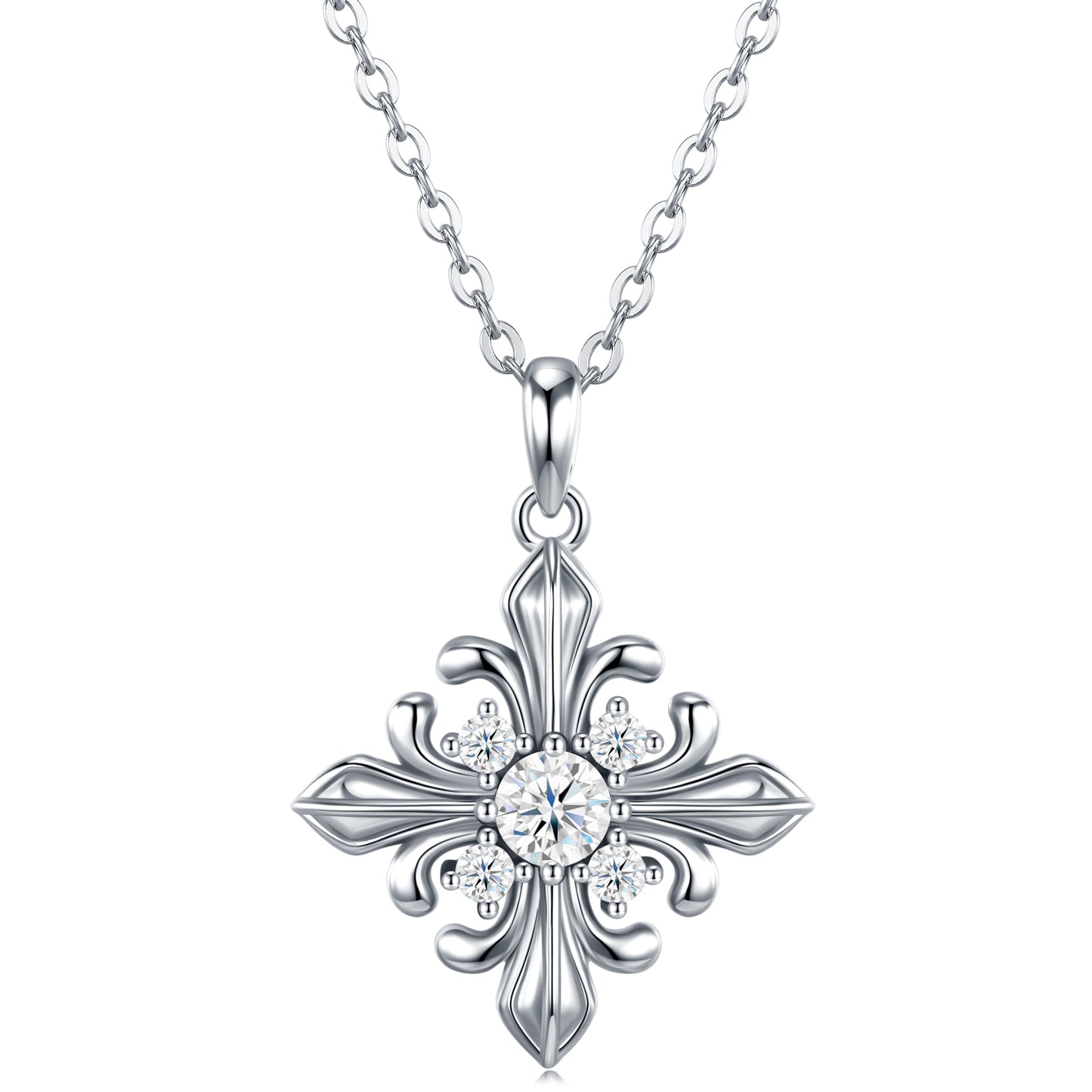 S925 Sterling Silver 0.3ct D Color VVS1 Moissanite Cross Flower Pendant Necklace 40cm Platinum Plated GRA Certified Gift Box