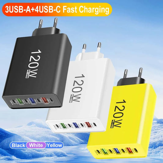 USB-C Charger, 120W Total Output, Fast Charging Function With Multiple Ports, Type-C Interface, Compatible With IPhone, Samsung, Huawei And Other Mobile Phones, European Standard Plug