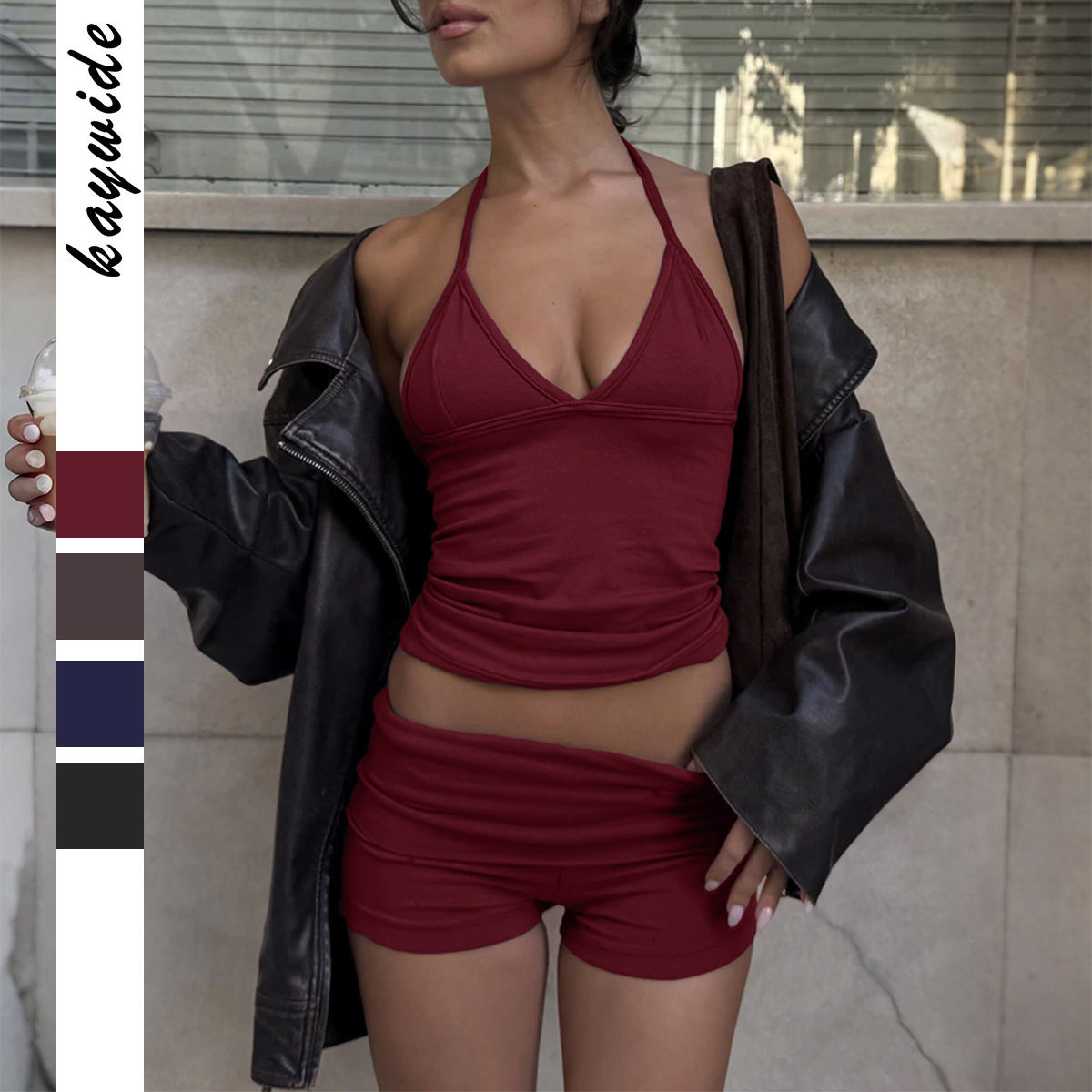 Sports Yoga Halterneck T-shirt Shorts Women's Two-piece Suit