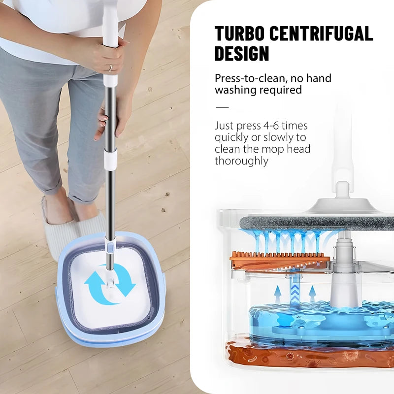 Centrifugal Spin Mop & Bucket Set, Self-Cleaning Dry and Wet Separation, Adjustable Handle for Hardwood Floor, Tile, Home Office Cleaning