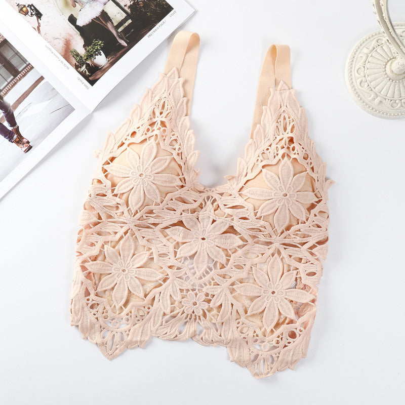 Lace Slim Fit Hollow-out Beauty Back Tube Top Anti-slip Bra