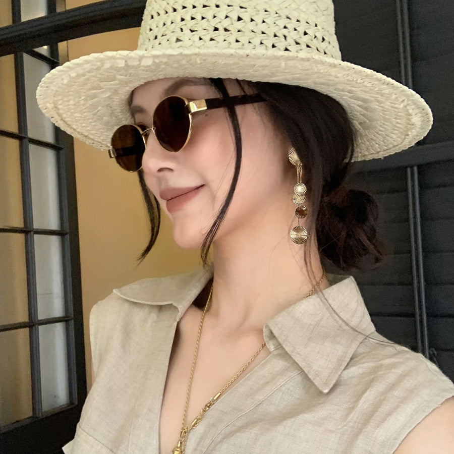 Silver Needle Metal Texture Round Tassel Earrings For Women Fashion Personality Versatile Luxury
