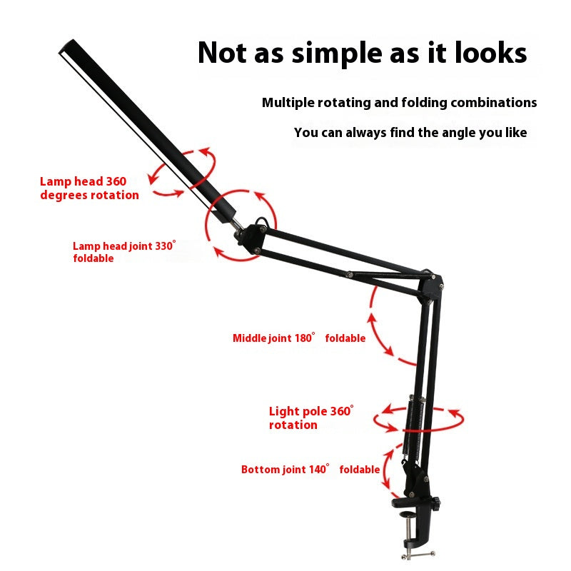 LED Eye Protection Student Dormitory Manicure Bedside USB Beauty Long Arm Folding Clip Lamp