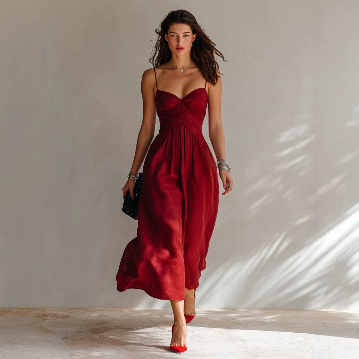 Spring Summer Pleated Strap Dress New Style
