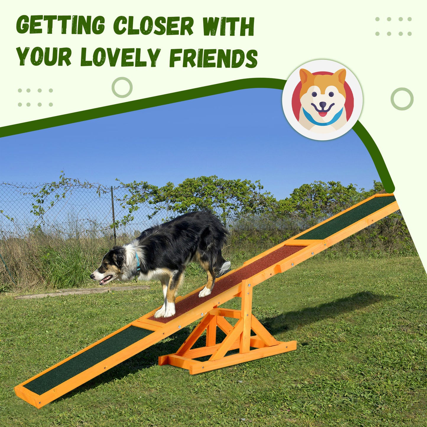 Wooden Dog Agility Seesaw for Balance Training and Exercise, Platform Equipment Run Game Toy, Weather Resistant Pet Supplies, for Outdoor Backyard, 71" L x 12" W x 12" H, Natural