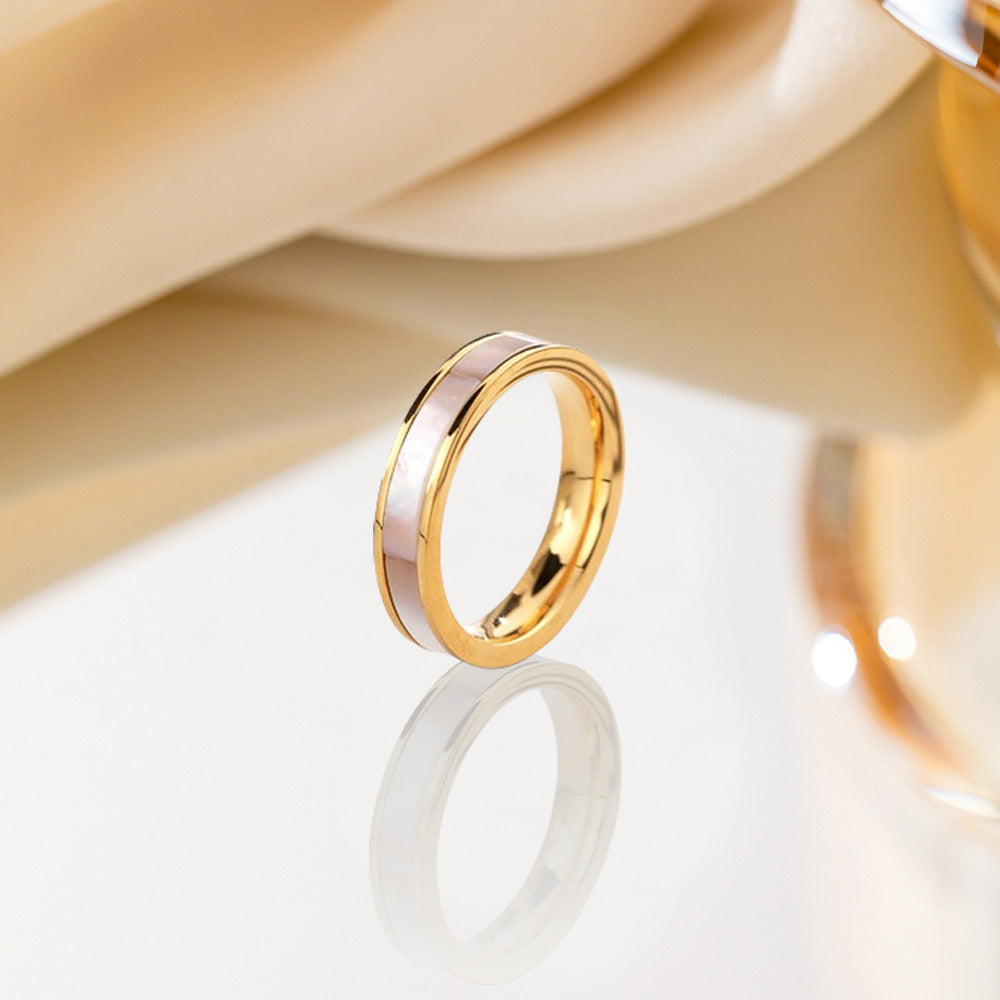 Cross-border Best-selling Titanium Steel White Mother-of-pearl Ring For Women