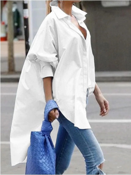 Womens Fashion Plus-Size Lapel Loose-Fit Shirt