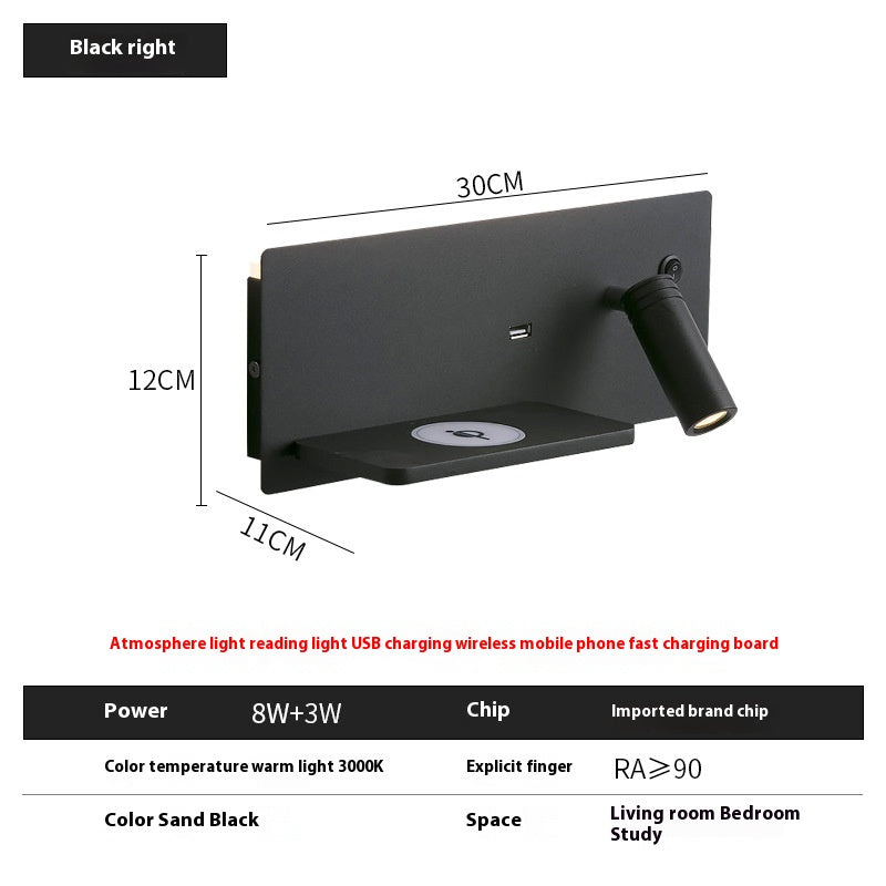 Bedside Wall Lamp Bedroom Modern Minimalist USB Mobile Phone Wireless Charging