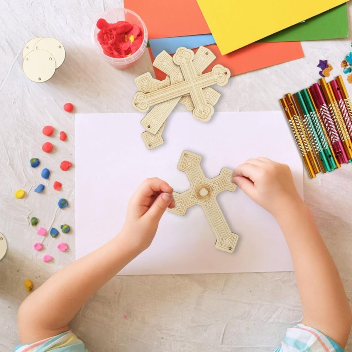 Cross Craft Kit With Painting Supplies And 27 Bells - Easter Craft Kit For Group Party Decorations
