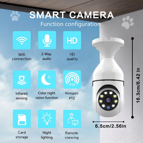 Light Bulb Security Camera Outdoor 2packs HD Wireless 5GHz&2.4GHz WiFi Home IP Cameras E27 360 Degree Panoramic,Motion Detection And Alarm,Two-Way Audio,Night Vision