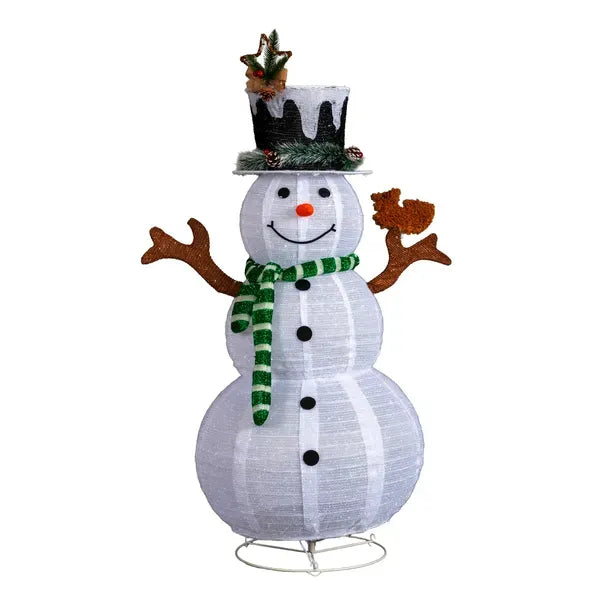 4FT Lighted Snowman And Squirrel Christmas Yard Decorations, Pre-lit Pull Up Snowman With 120 White LEDs, For Xmas Outdoor Holiday Indoor Decor Lighted Holiday Displays