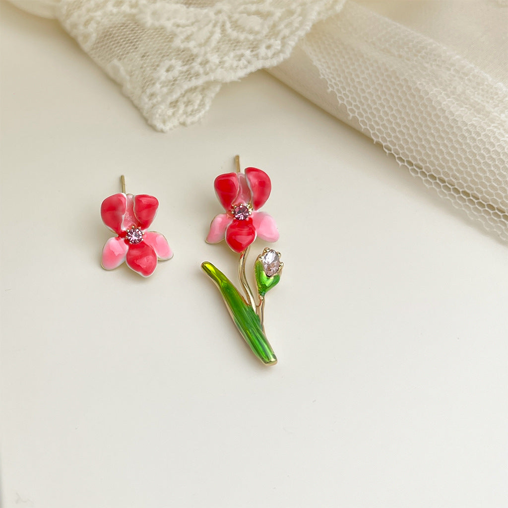French Vintage Enamel Drip Flower Earrings - Premium Floral Stud Earrings, Elegant Retro Jewelry For Party Wear