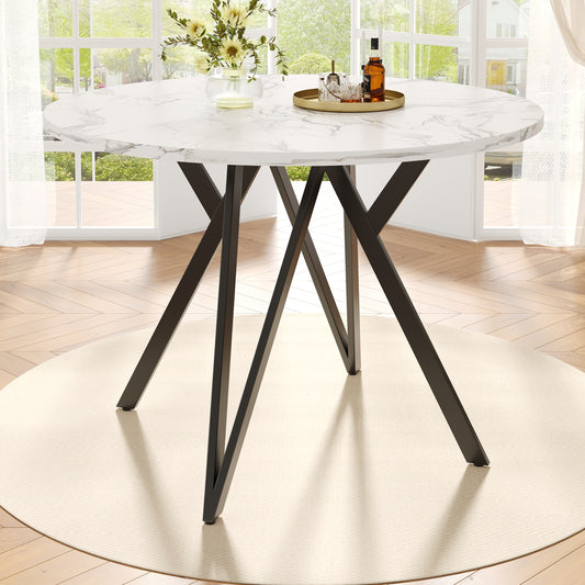Round Dining Table  100x100x76cm , Kitchen Dining Table, Round Coffee Table For 4 People, Suitable For Dining Room, Living Room, Stylish Metal Table Legs, MDF Marble Table Top, Black