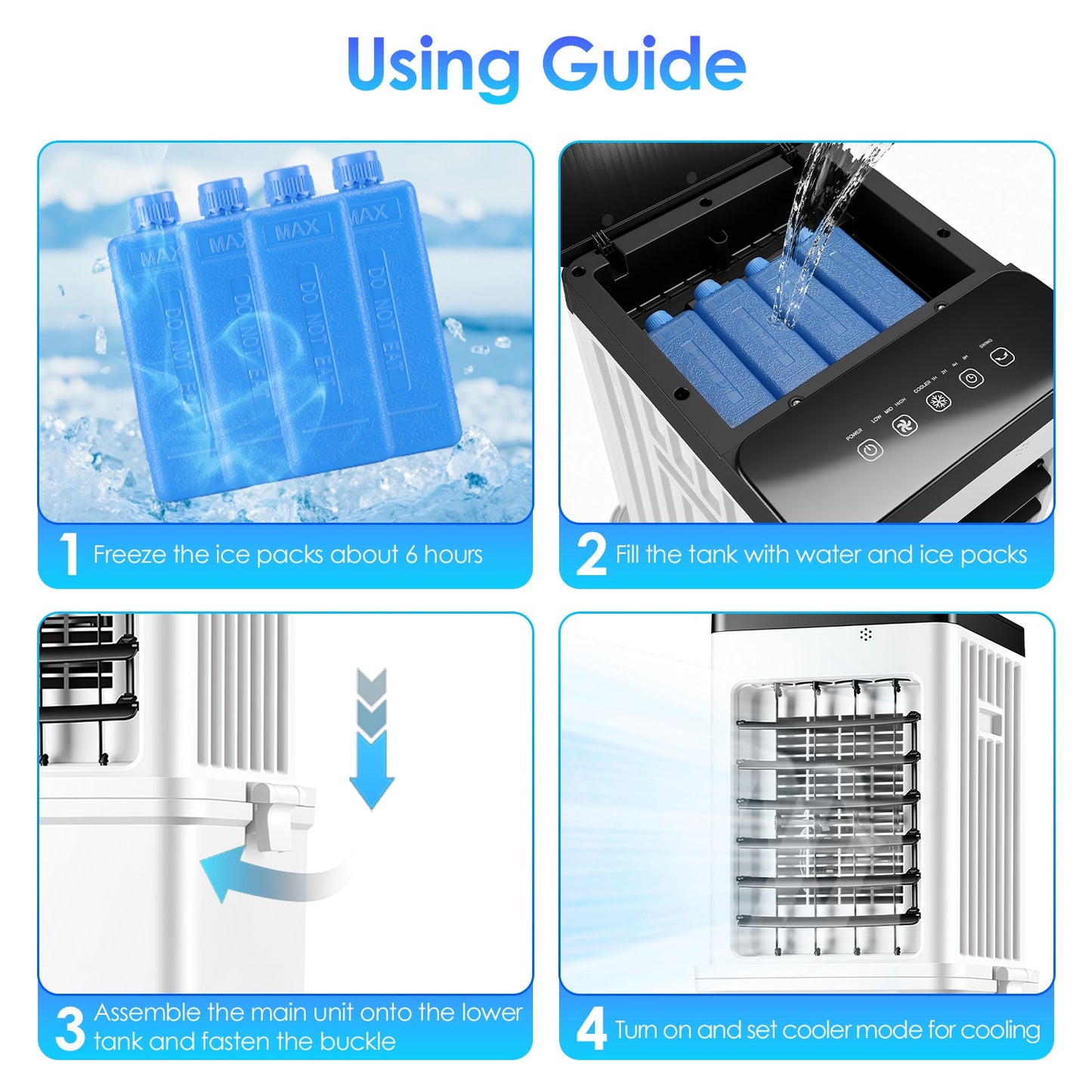 Portable Air Cooler Fan 12L Evaporative Air Conditioner With 3-Speed Dual Water Tank Touch & Remote Control 4 Wheels 4 Ice Packs Oscillation 15H Timer Visible Window For Bedroom Office Home