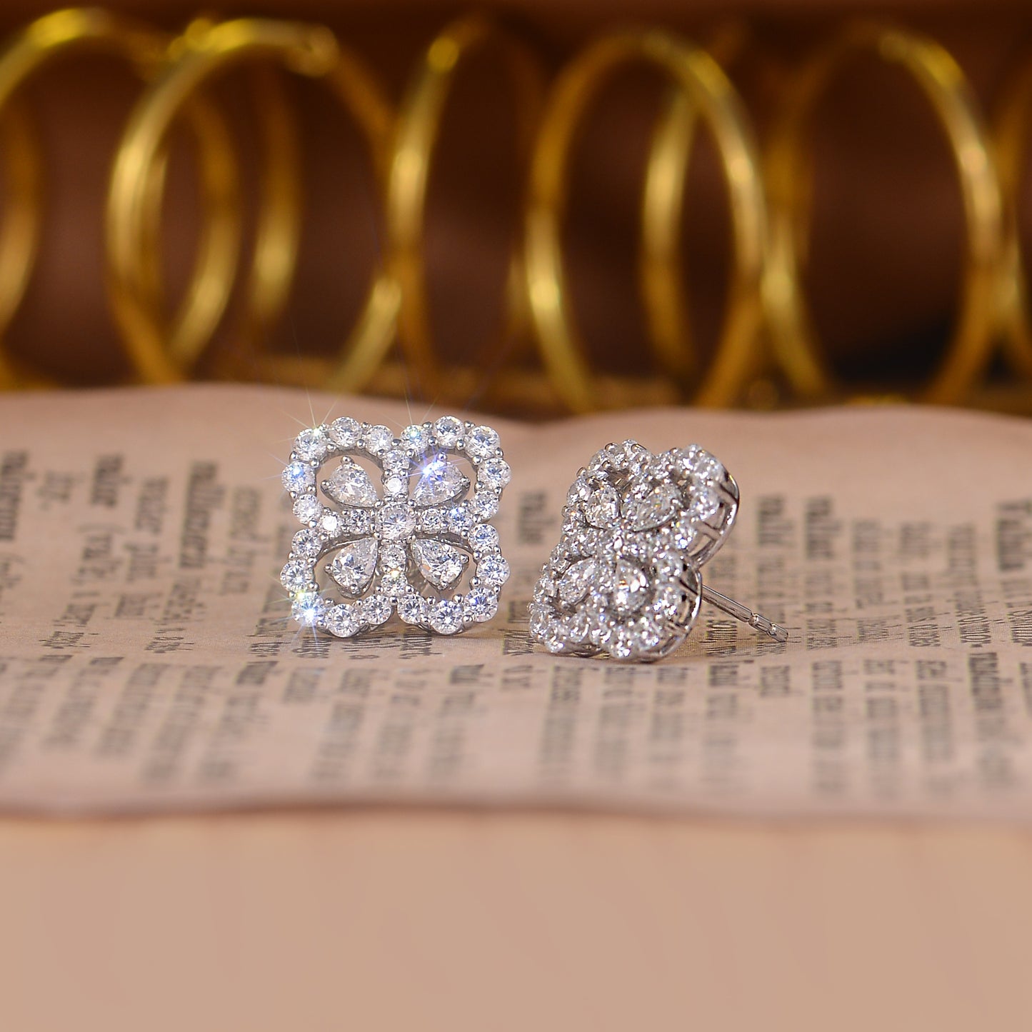 S925 Sterling Silver Moissanite Flower Stud Earrings  Pear Cut Clover Design With GRA Certificate Platinum Plated Jewelry Gift Box Set For Women