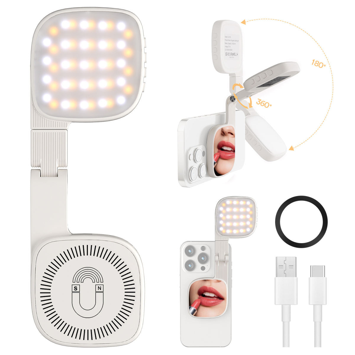 Magnetic Flip-Open Phone Fill Light Mini Portable LED Makeup Mirror