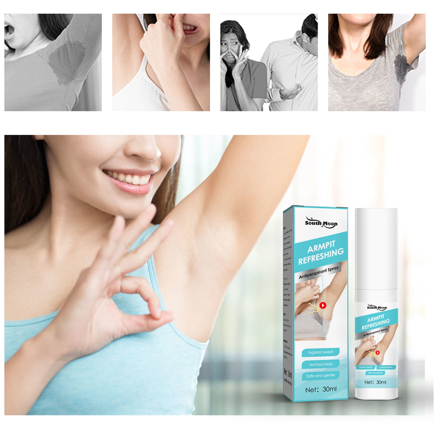 South Moon Deodorant Deodorant Body Odor Spray, Body Sweat Odor Armpit Portable Summer Light Deodorant Body Odor Liquid