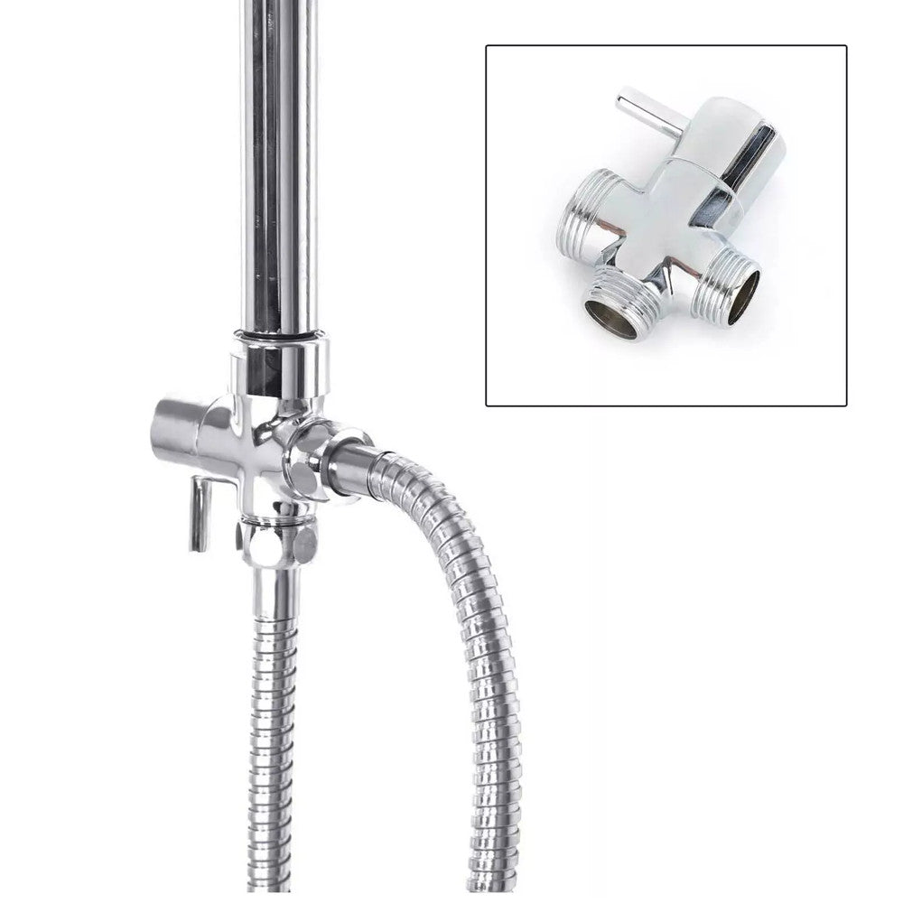 Bathroom Shower Kit Twin Head  Square Fixed Head Riser Rail Bath Mixer Tap Set