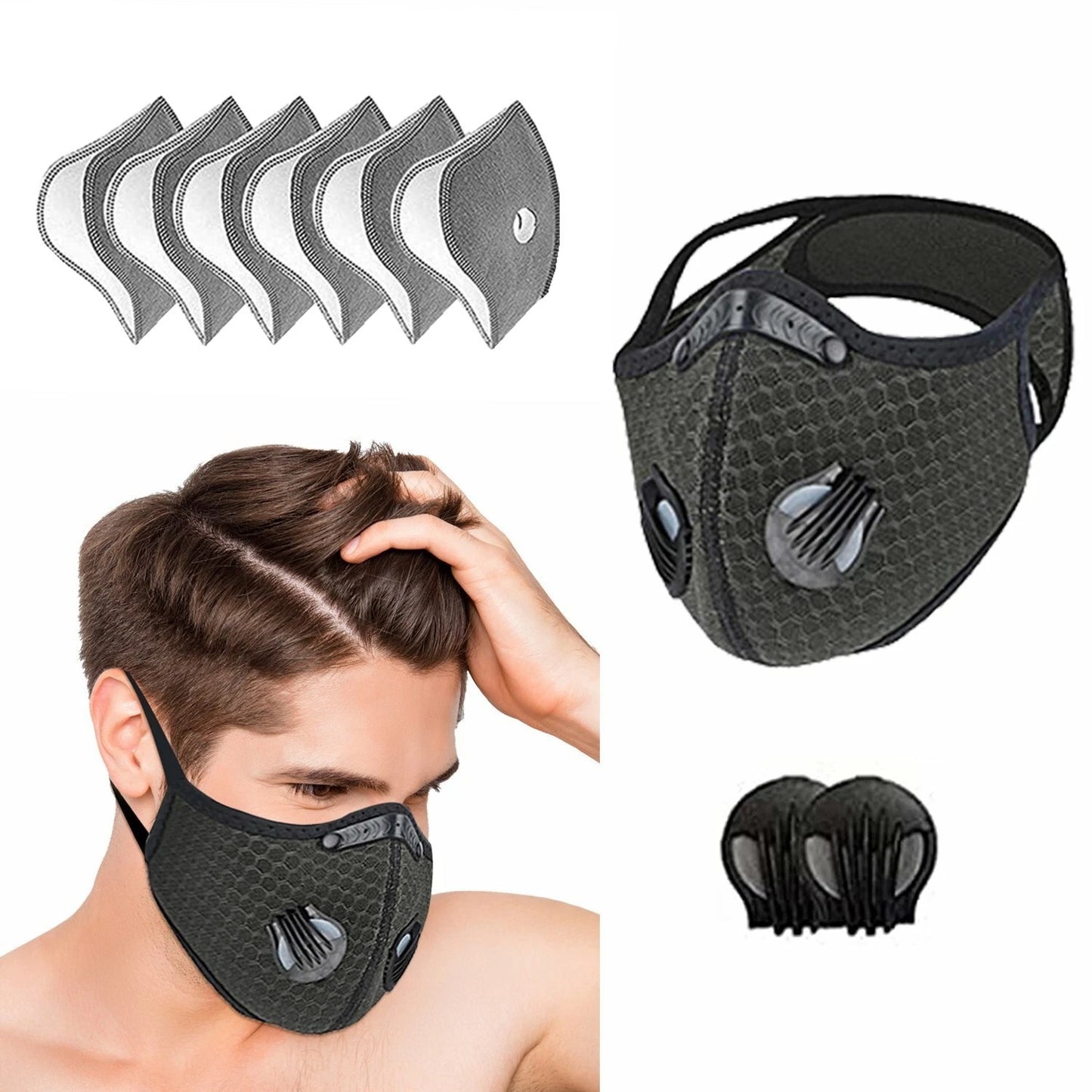 Face Mask With Active Carbon Filter Breathing Valves Reusable Cycling Sport Mesh