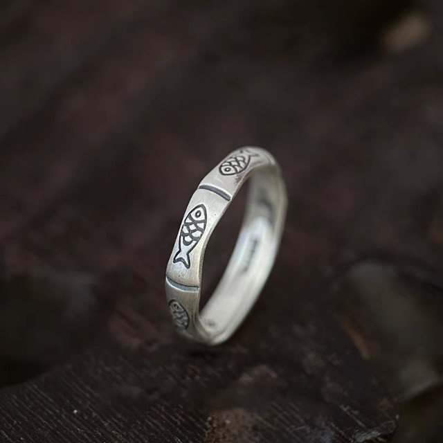 1pc 999 Sterling Silver Koi Fish & Bamboo Open Ring, Retro Lucky Style, Perfect For Daily Wear & Exam Valentine's Gift