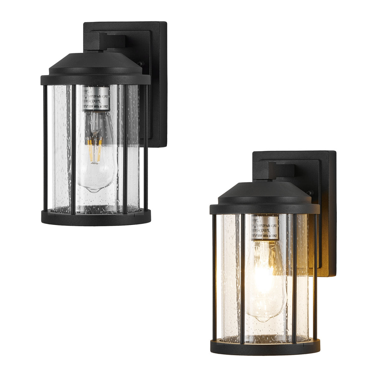 Outdoor Wall Sconces 2 Pack, Exterior Light Lantern Fixtures, Porch Light Lamps Outdoor Wall Mounted in Black Finish with Seeded Glass for House, Garage, Patio, Yard, Garden
