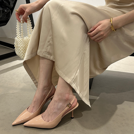 Women's Slingback Sandals, Niche Pointed Toe Low Cut Kitten Heels, Elegant Korean Style Retro Fashion High Heel Pumps For Spring