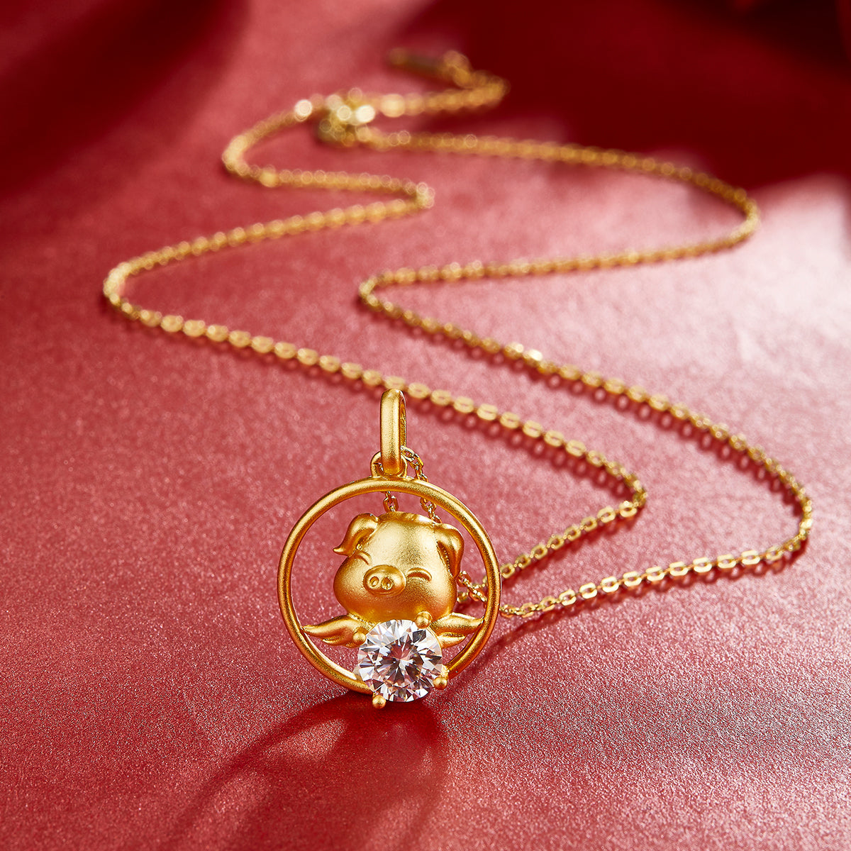 S925 Sterling Silver Gold Plated 1ct Moissanite Chinese Zodiac Necklace 5.2g GRA Certified Gift Box