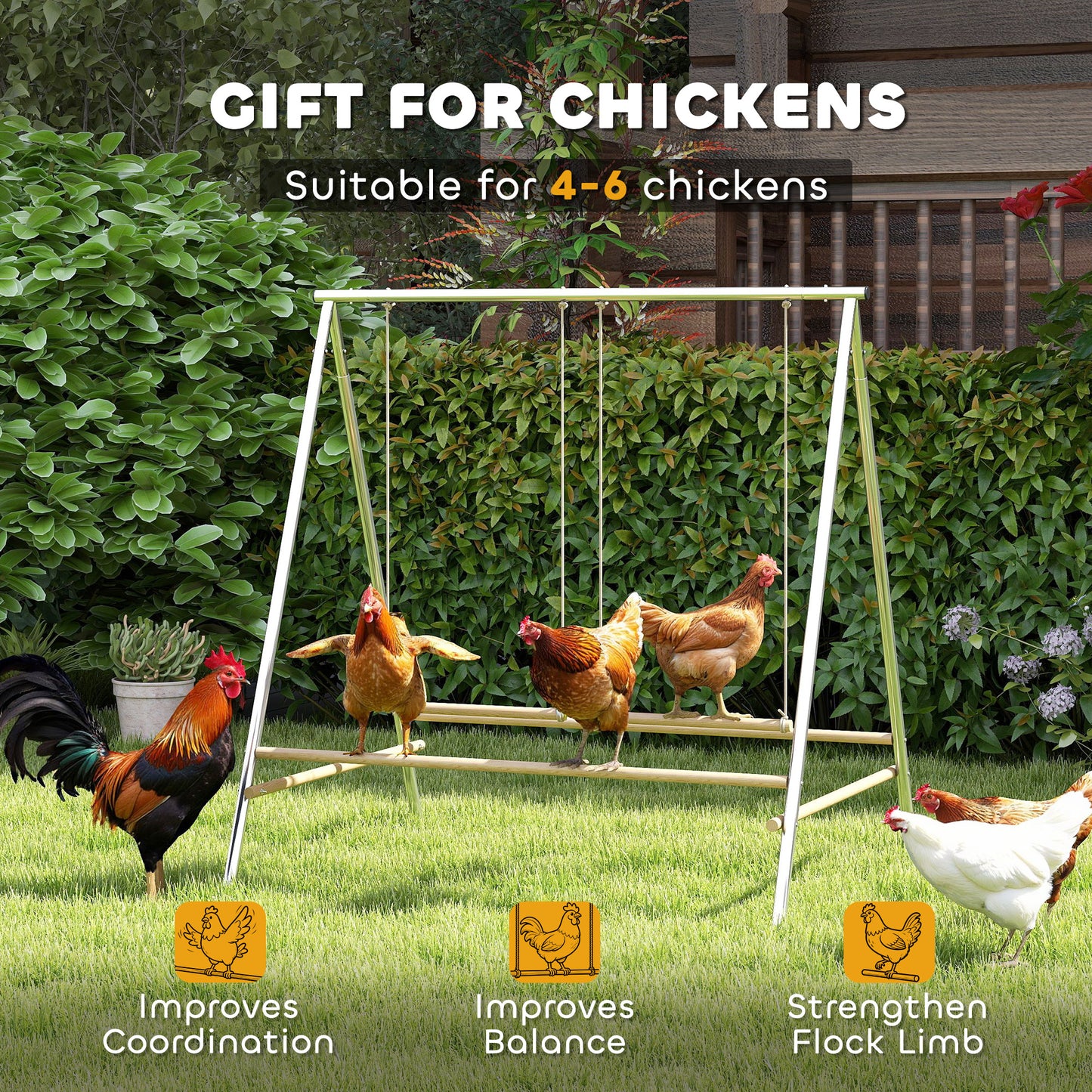 Chicken Perch for Coop, Chicken Roosting Bars with 2 Swings, Coop Accessories for Farm, Backyard, Silver