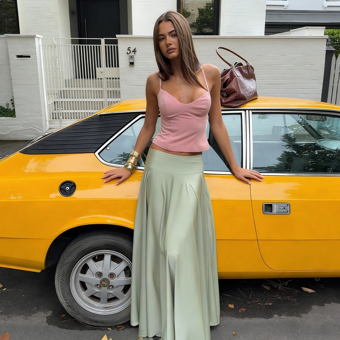 American-style Vintage Art-inspired Niche Fashion Elegant Draped Midi Skirt