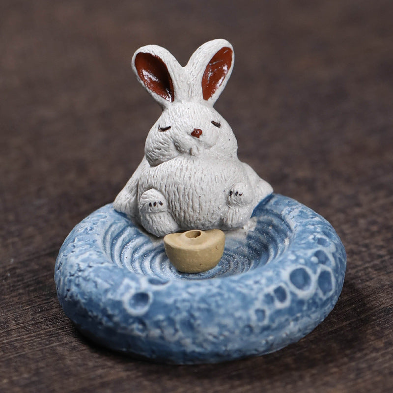 Purple Clay Tea Pet Sheep Ornament Handmade Zodiac Incense Holder