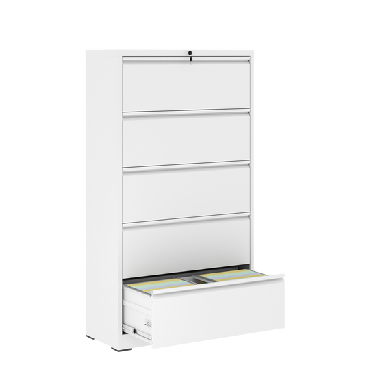 5 Drawer Metal Lateral File Cabinet , White Filing Cabinet With Lock, Lockable File Cabinet For Home Office, Locking Metal File Cabinet For Legal Letter A4 F4 Size