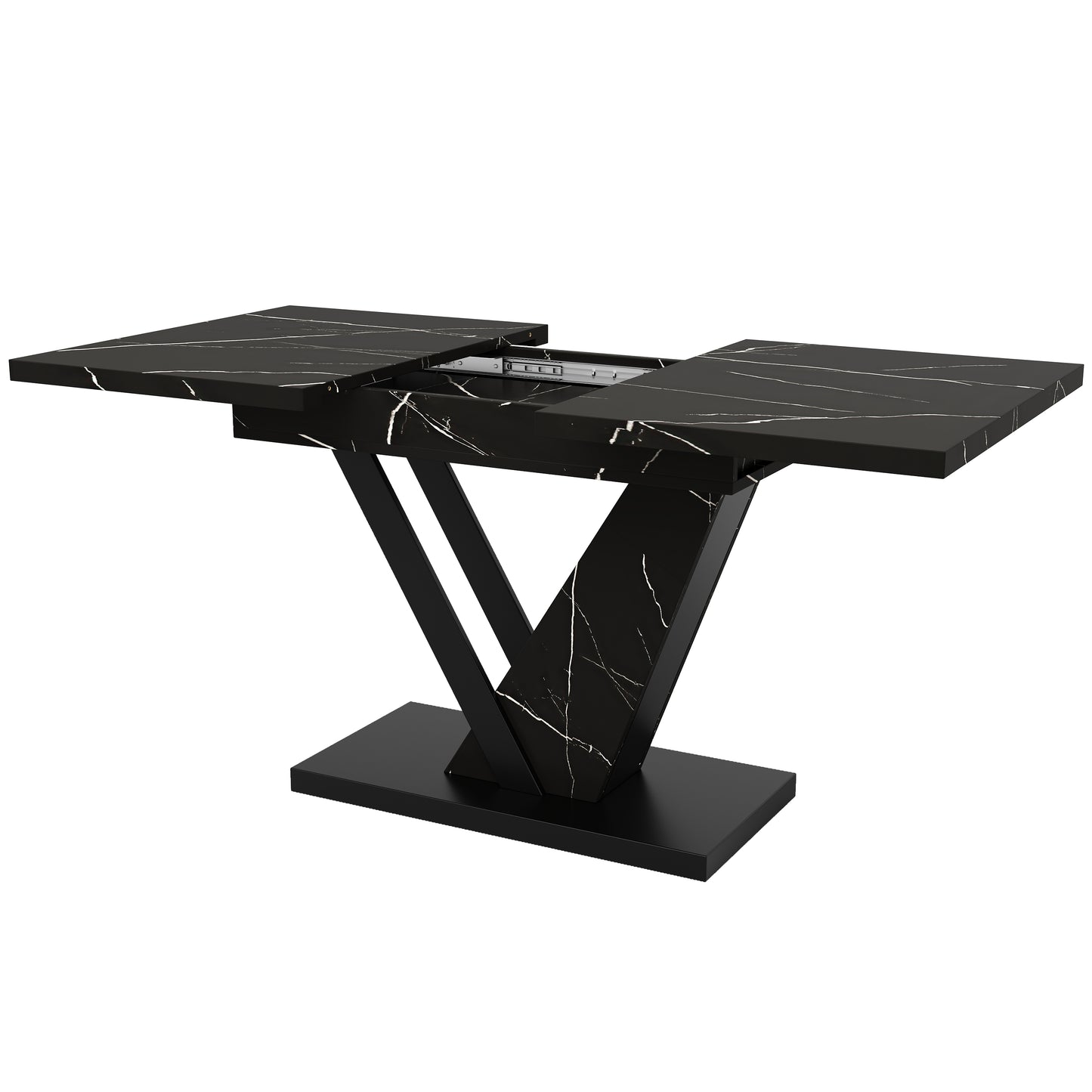 Telescopic Dining Table  120-160x75cm , Table, Kitchen Table, Extendable Table, Extendable To 120-160cm With The Help Of Internal Inserts, For Kitchen And Living Room, Dining Table With Black Marble P