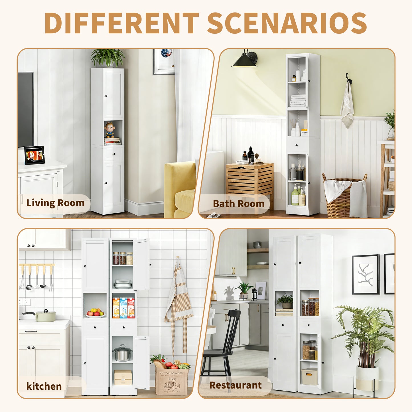 71 Inch Tall Bathroom Storage Cabinet, 5-Tier Narrow Metal Cabinet With 2 Doors & Adjustable Shelves, Freestanding Cabinet For Space Saving In Kitchen, Laundry Room, Pantry, White