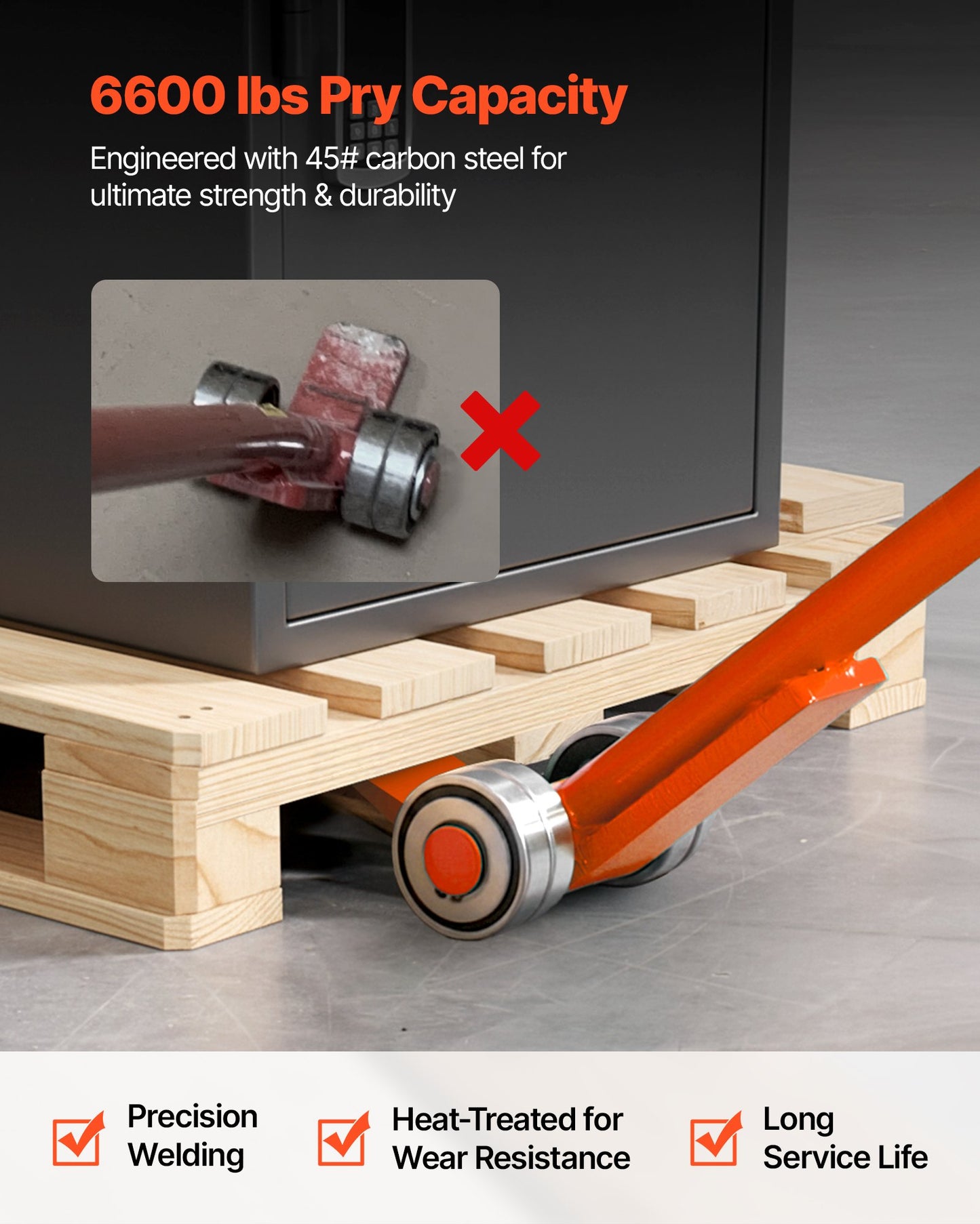 Prylever Bar, 6600 Lbs Weight Capacity, 56 Inch Carbon Steel Handle Lever Dolly, Pry Lever Bar With Wheels For Large Pallets, Heavy Items, Concrete Blocks, Heavy Duty Equipment Handling