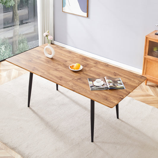Rectangular Dining Table 190.5cm-150cm, Wood Effect Surface, Metal Legs, Kitchen Table For 6-8 People, Modern Industrial Style