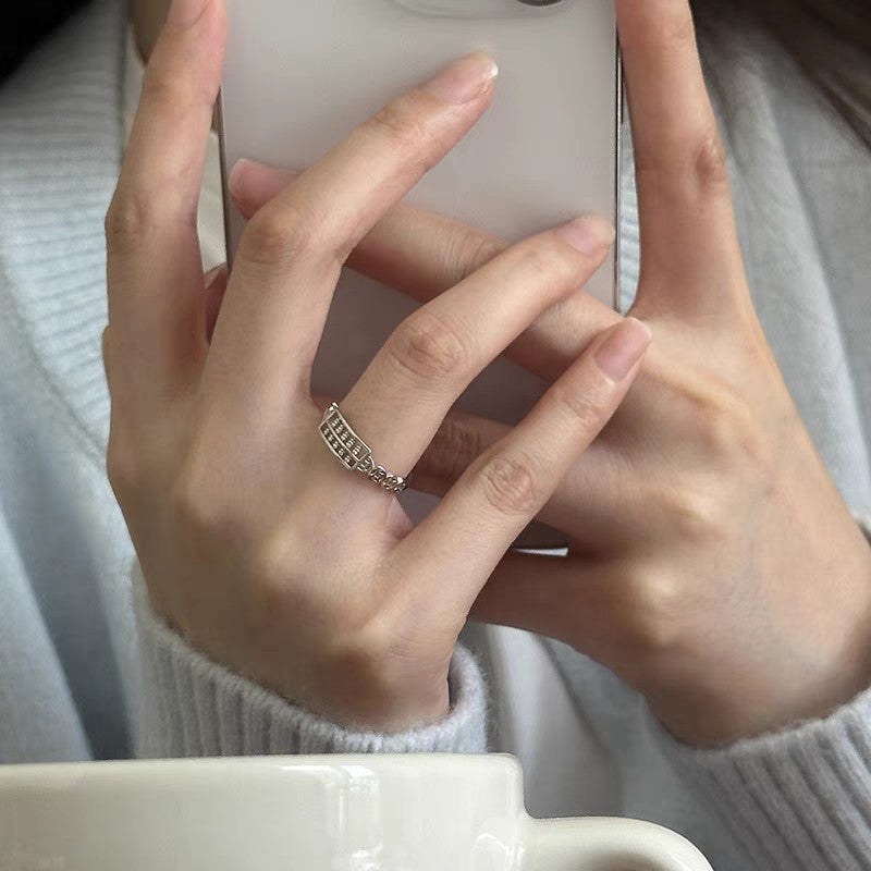 1pc 999 Sterling Silver Abacus And Coin Open Ring, Lucky Retro Style, Perfect For Daily Wear And Holiday Gift
