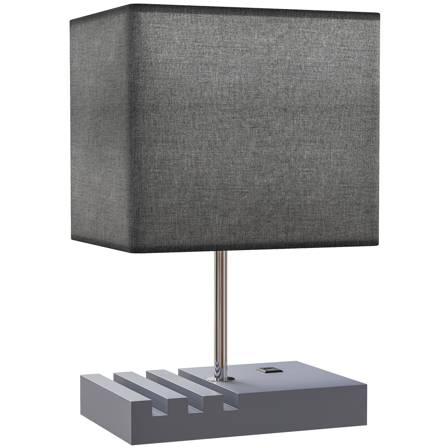 Bedside Lamp With USB A+C Charging Ports And 3 Phone Stands, Modern Table Lamp With Solid Wood Base And Fabric Shade For Bedroom Living Room Office, E27 Socket, Bulb Not Included, Grey