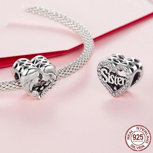 S925 Silver Love Sisters Diy Bracelet String Beads Accessories