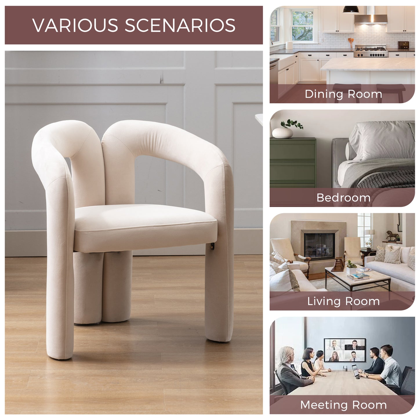 Contemporary Designed Velvet Fabric Upholstered Accent Dining Chair  Barrel Side Chairs Kitchen Armchair For Living Room Set Of 2  Beige Velvet