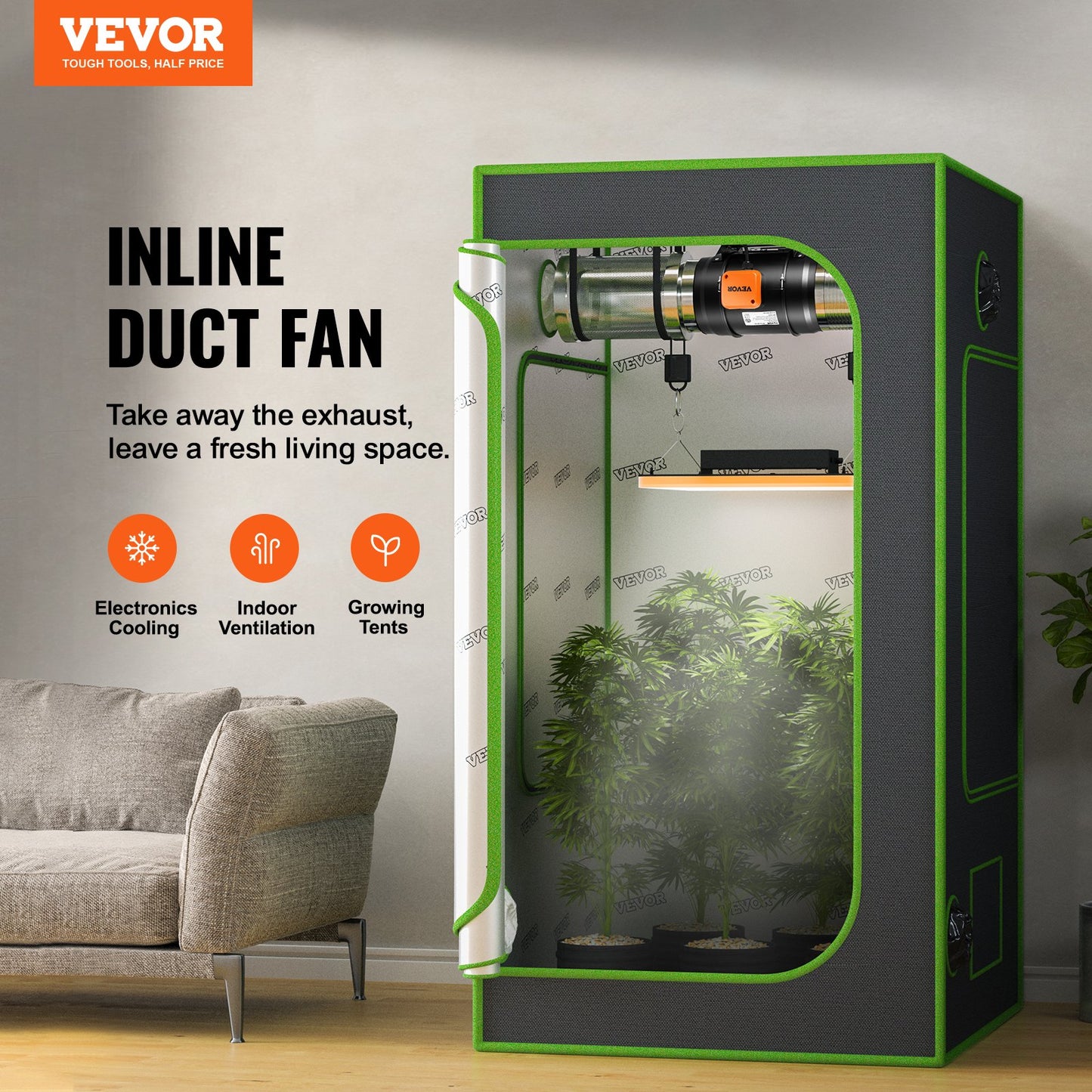 Inline Duct Fan, 8-Inch 750 CFM With Variable Speed Controller, Quiet AC-motor Ventilation Exhaust Fan For Cooling Booster, Grow Tents, Hydroponics