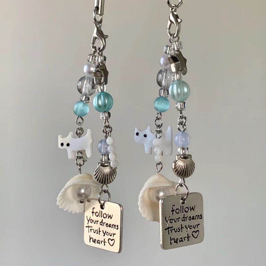 Summer Cat Shell Pendant Mobile Phone Charm Keychain Camera Chain Gift