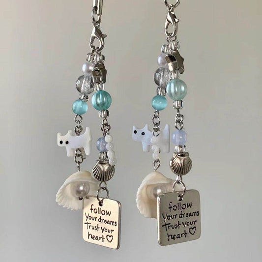 Summer Cat Shell Pendant Mobile Phone Charm Keychain Camera Chain Gift