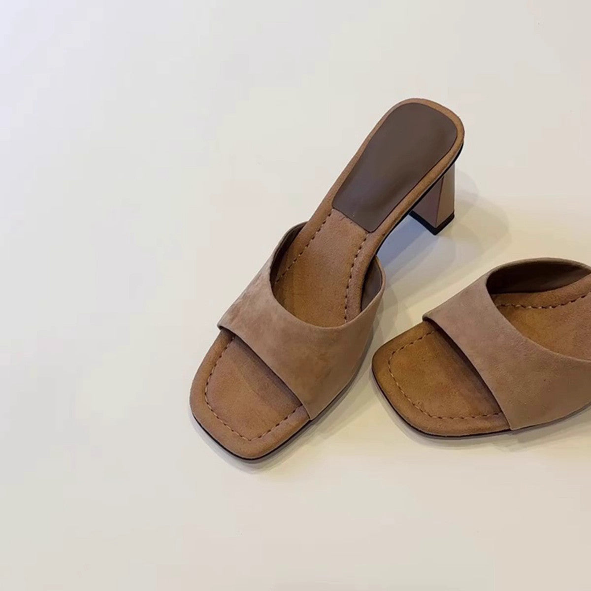 Elevated Version French Open Square Toe High Heel Slides For Women, Simple Slip-On Block Heel All-Match One-Strap Summer Outdoor Sandals