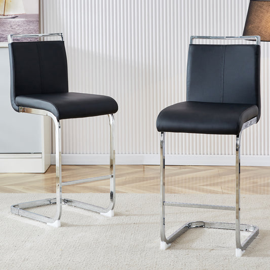 Two High-quality Black Bar Stools In Nordic Style, Suitable For Restaurants, Kitchens, Terraces And Guests Office Chairs  Set Of 2 Black PU Suitable For Multiple Occasions.